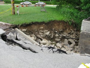 The collapsed road
