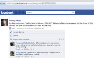 Penny Sikora defends animal abuse on Facebook